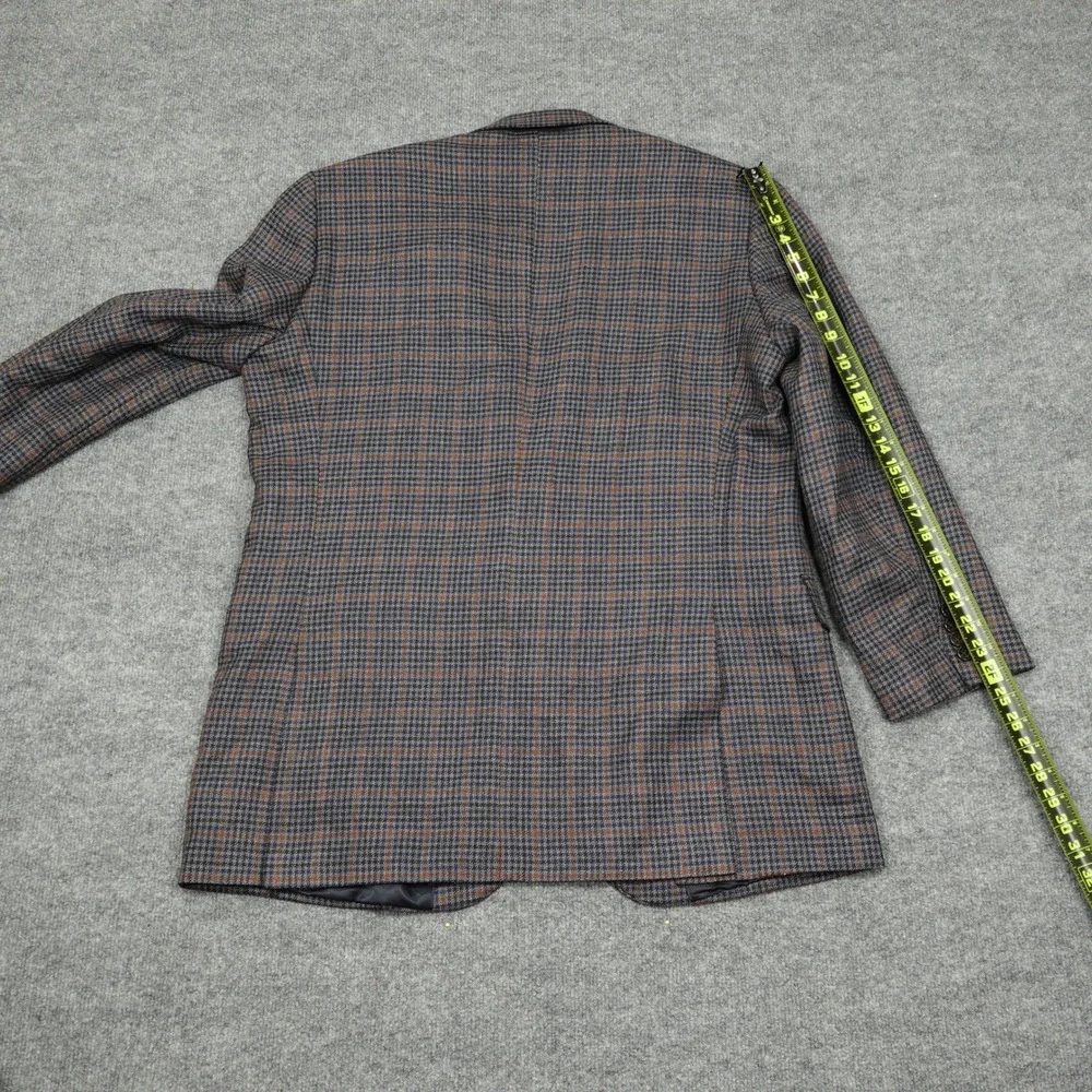 Stafford Sport Coat Mens 46 Long Blue Brown Houndstooth Merino Wool Classic Fit